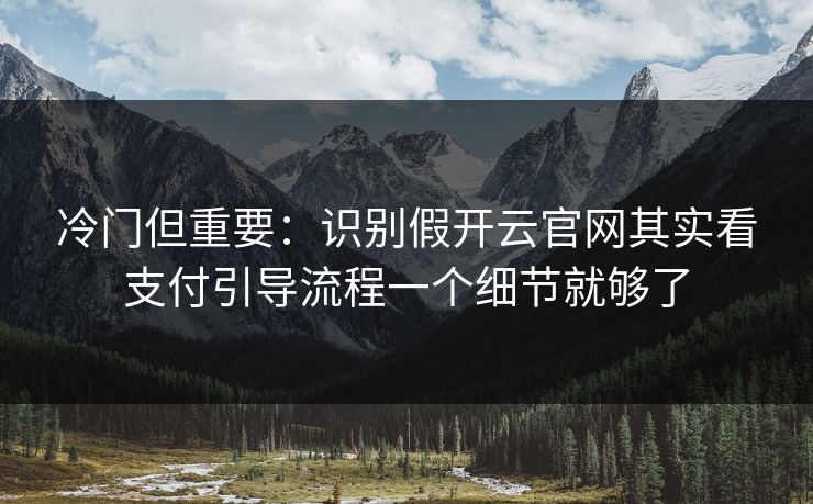 冷门但重要：识别假开云官网其实看支付引导流程一个细节就够了