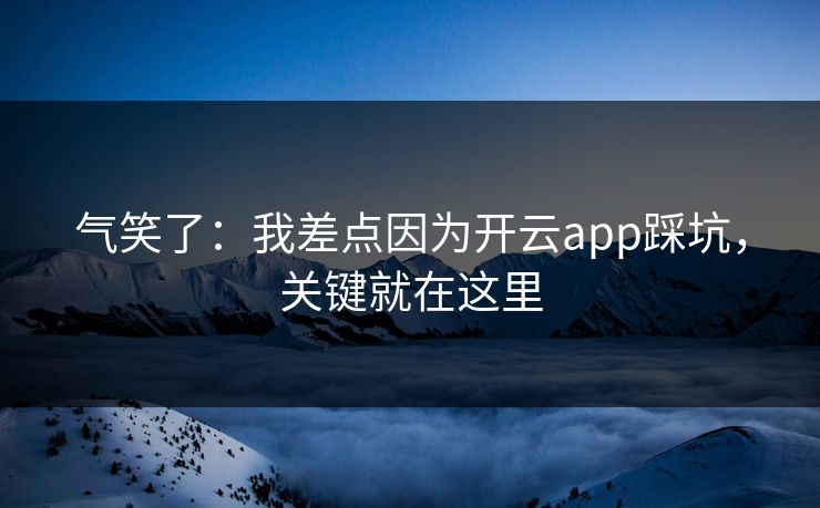 气笑了：我差点因为开云app踩坑，关键就在这里